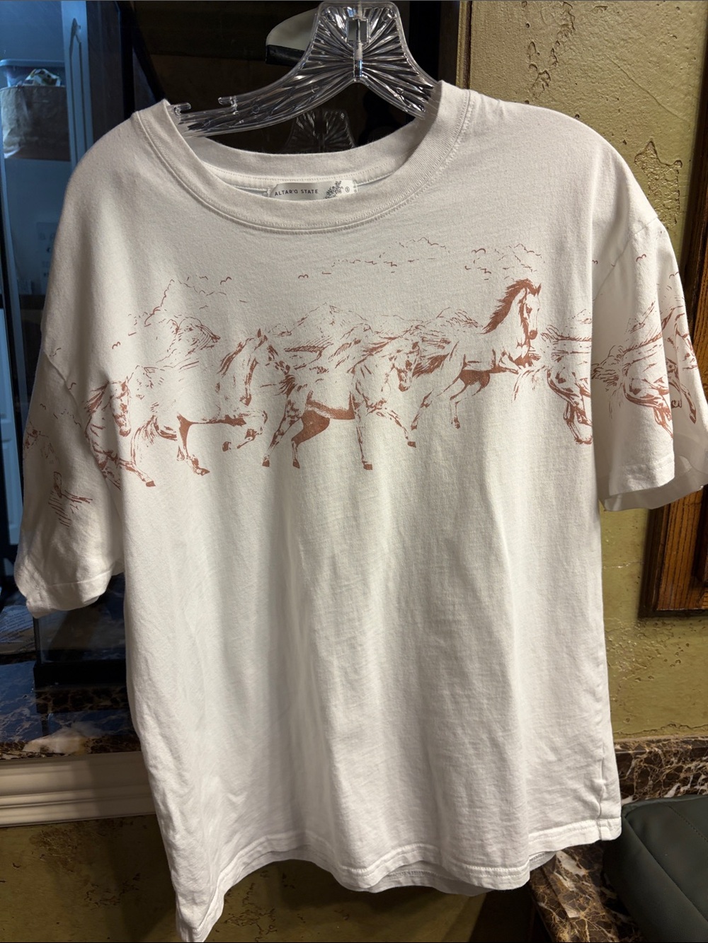 Altar'd State White Tee with Brown Horse Graphic